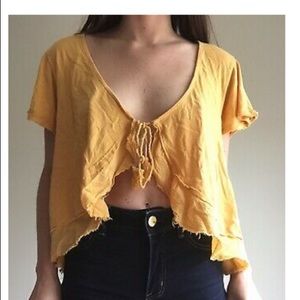 Free People yellow crop front tie top